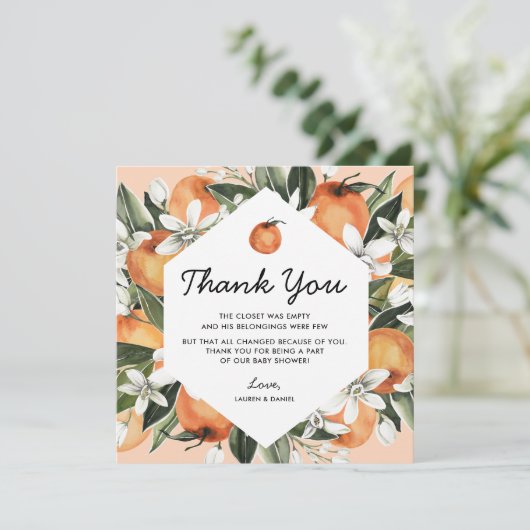 Orange Little Süsse Baby Dusche Danke Karten (Stehend Vorderseite)