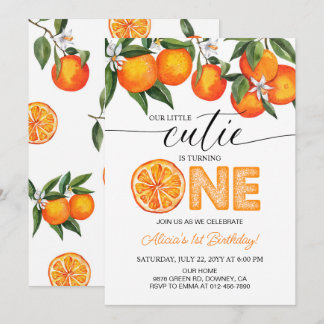Orange Little Süsse Citrus 1. Geburtstag Party Einladung