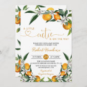 Orange Little Süsse ist auf dem Weg Baby Shower In Einladung (Vorne/Hinten)