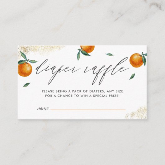 Orange Little Süsse Script Diaper Raffle Ticket Begleitkarte (Vorderseite)