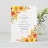 Orange Lively Botanical Spring Wedding Einladung (Stehend Vorderseite)