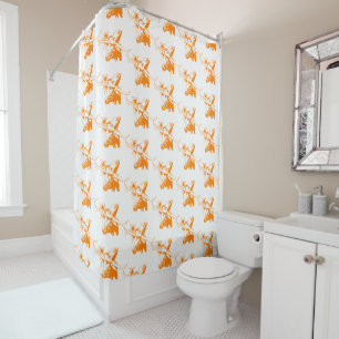 Orange Longhorn Steer mit Cowboy Hat Duschvorhang