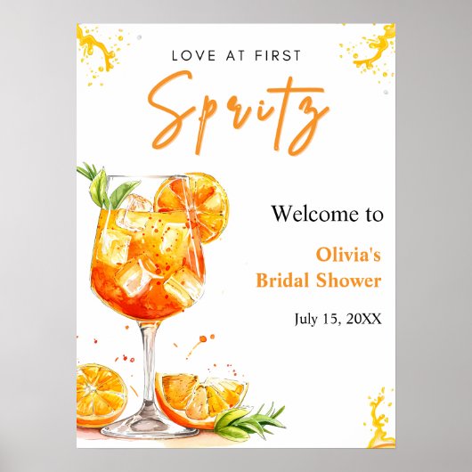 Orange Love at First Spritz Bridal Shower Welcome  Poster (Vorne)