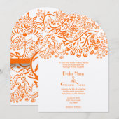 Orange Love Birds Hochzeitseinladung Einladung (Vorne/Hinten)