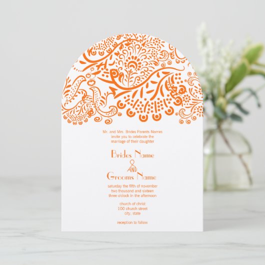 Orange Love Birds Hochzeitseinladung Einladung (Stehend Vorderseite)