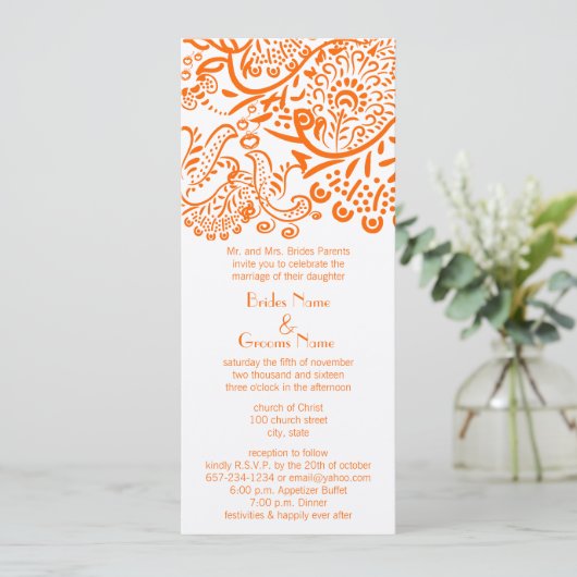 Orange Love Birds Hochzeitseinladung Einladung (Stehend Vorderseite)