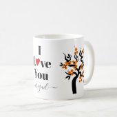 Orange Love vögel Sakura Kirschbaum und Blüte Kaffeetasse (VorderseiteRechts)