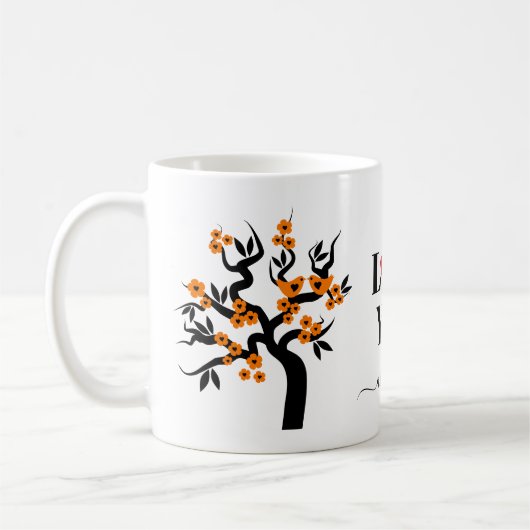 Orange Love vögel Sakura Kirschbaum und Blüte Kaffeetasse (Links)