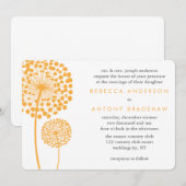 Orange Löwenzahn wünscht Hochzeit Einladung (Vorne/Hinten)