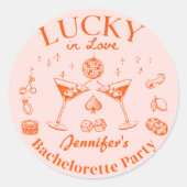 Orange Lucky In Liebe Cocktail Junggeselinnen-Absc Runder Aufkleber (Vorderseite)