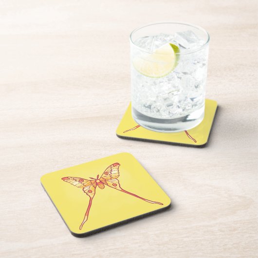 Orange Luna Moth Art - Farbiges Insekt Getränkeuntersetzer (Rechte Seite)