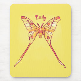 Orange Luna Moth Kunst, Dichtung und Musik Mousepad
