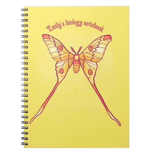 Orange Luna Moth Kunst, Dichtung und Musik Notizblock (Vorderseite)