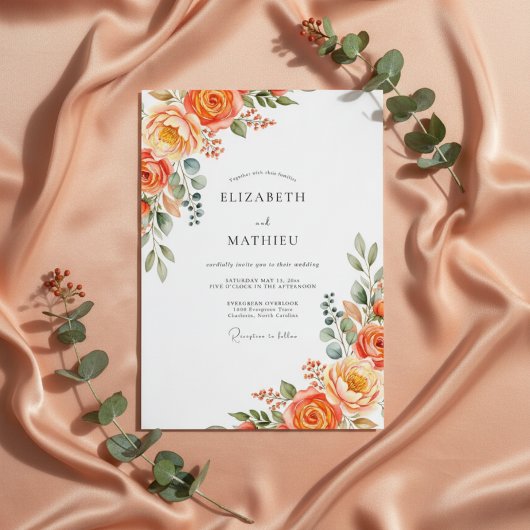Orange Lush Bloom Wedding Einladung