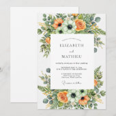 Orange Lush Botanical Wedding Einladung (Vorne/Hinten)