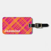 Orange magenta karierte Muster individuelle Name Gepäckanhänger (Vorderseite horizontal)