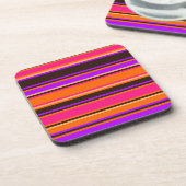 Orange, Magenta & Lila Striped Square Untersetzer (Linke Seite)