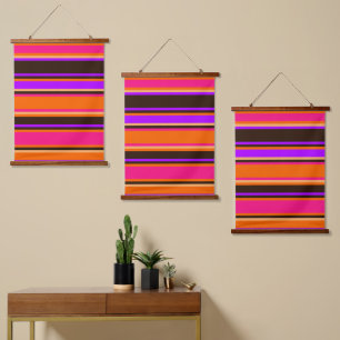 Orange-, Magenta- und Lila Dreifach-Wandtapeten-Se Wandteppich Mit Holzrahmen
