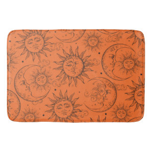 Orange Magic Vintag Celestial Sun Moon Stars Badematte