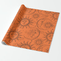 Orange Magic Vintag Celestial Sun Moon Stars