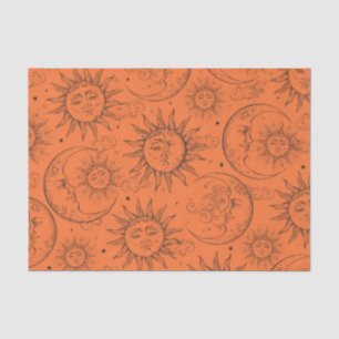 Orange Magie Vintage Himmel Sonne Mond Sterne Seidenpapier