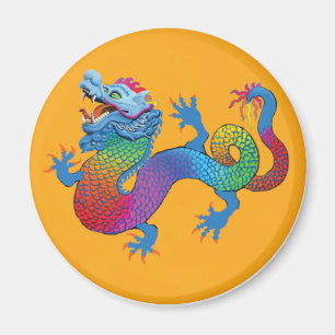 Orange Magnet mit buntem Drachen