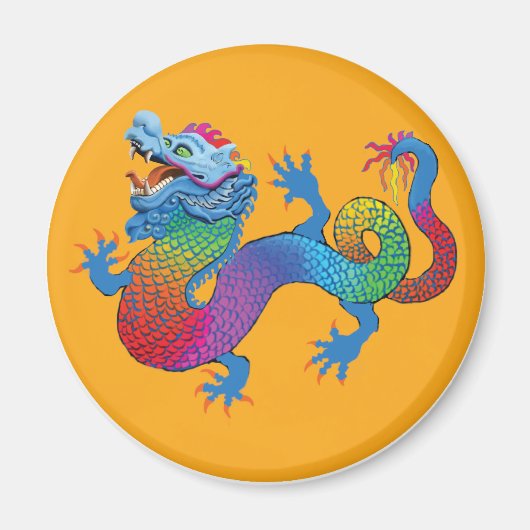 Orange Magnet mit farbenfrohen Drachen (Vorne)