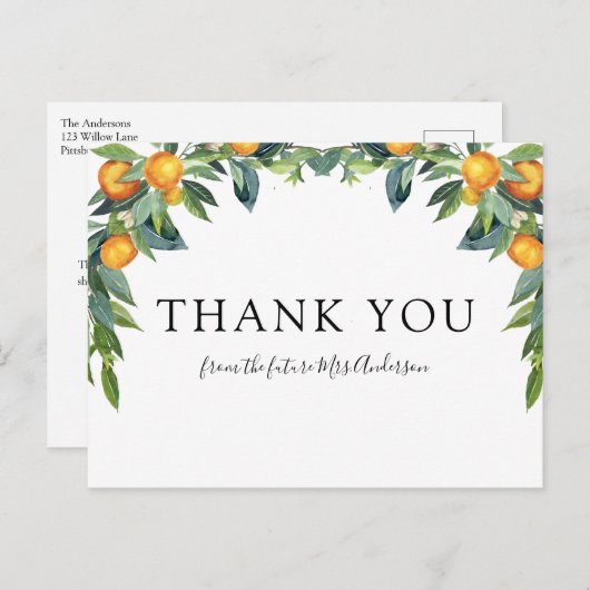 Orange Main Squeeze Brautparty Vielen Dank Postkarte (Vorne/Hinten)