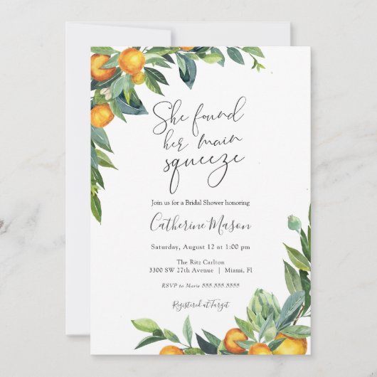 Orange Main Squeeze Dusche Einladung (Vorderseite)