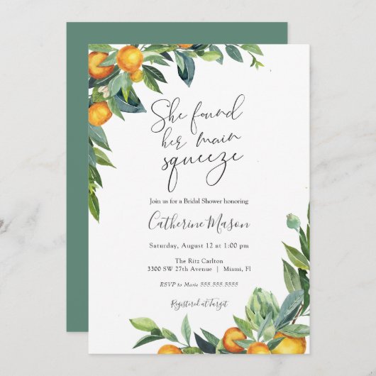 Orange Main Squeeze Dusche Einladung (Vorne/Hinten)