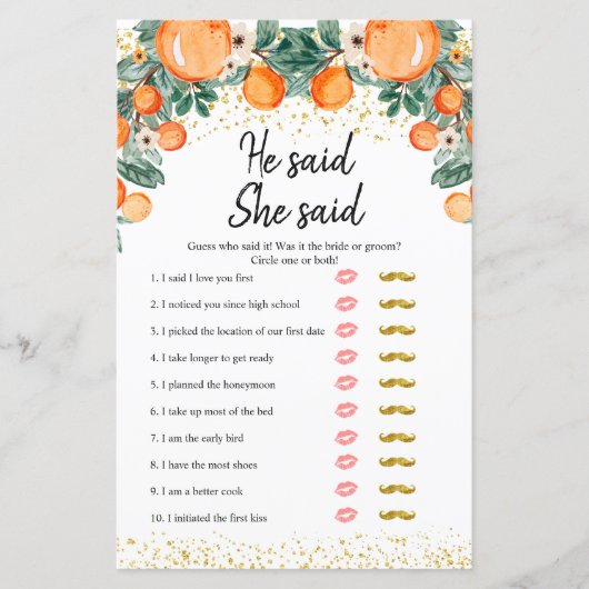 Orange Main Squeeze sagte er, sie sagte, Spiele-Ka (Vorderseite)