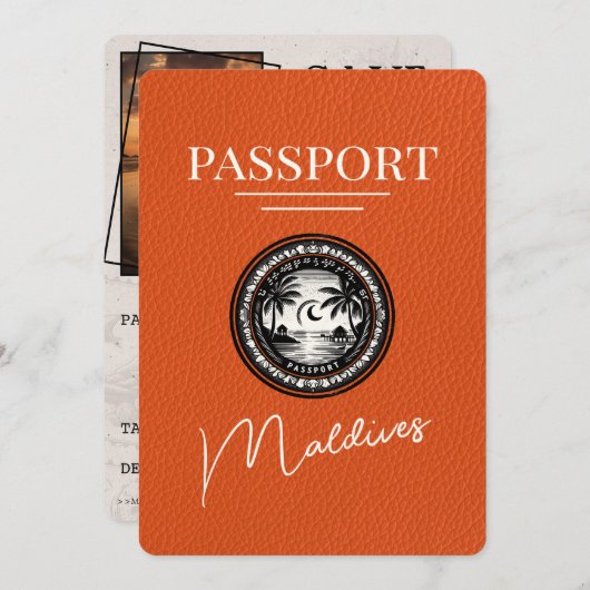 Orange Maldives Passport Save the Date (Vorne/Hinten)