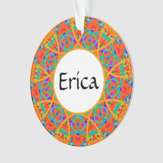Orange Mandala Customizable Boho Weihnachten Ornament (Vorderseite)