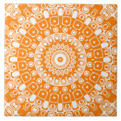 Orange Mandala Geometric Pattern Fliese (Vorderseite)