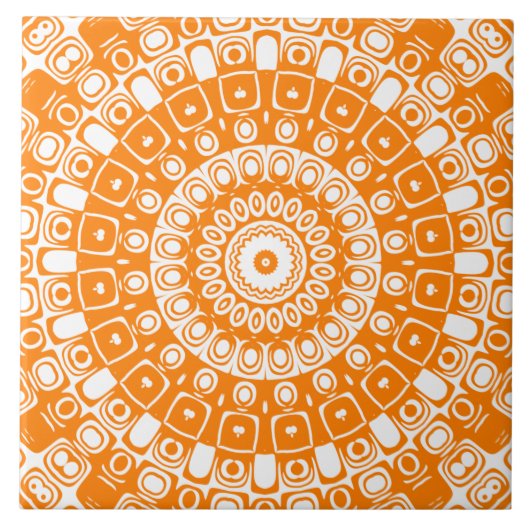 Orange Mandala Geometric Pattern Fliese (Vorderseite)