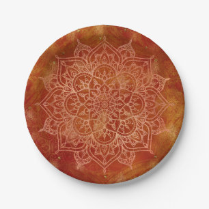 Orange Mandala & Gold Glam Moderner Chic Pappteller