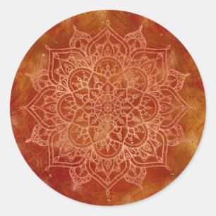 Orange Mandala & Gold Glam Moderner Chic Runder Aufkleber