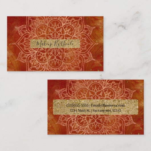 Orange Mandala & Gold Glam Moderner Chic Visitenkarte (Vorne/Hinten)