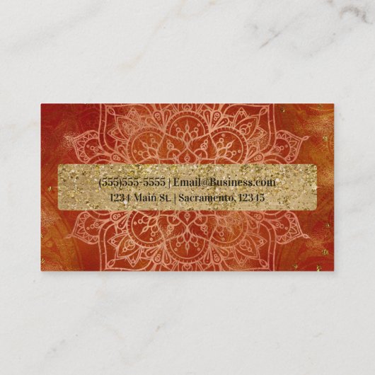 Orange Mandala & Gold Glam Moderner Chic Visitenkarte (Rückseite)