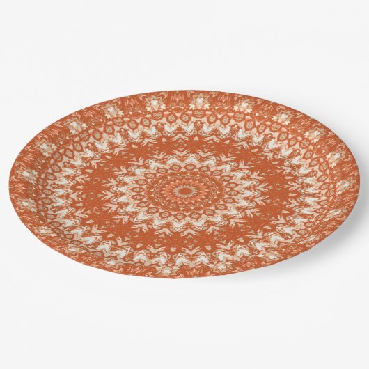 Orange Mandala. Pappteller (Schrägansicht)