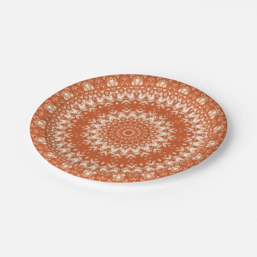 Orange Mandala. Pappteller (Schrägansicht)