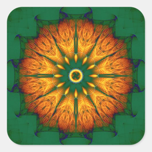 Orange Mandala Quadratischer Aufkleber (Vorderseite)