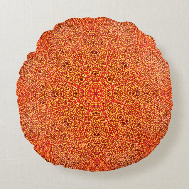 Orange Mandala Rundes Kissen (Vorderseite)
