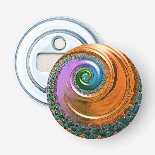 Orange Mandelbrot Swirl Button Flaschenöffner (Vorderseite)