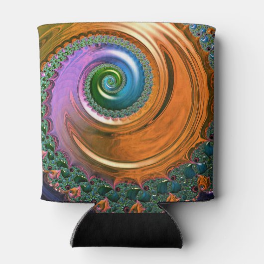 Orange Mandelbrot Swirl Dosenkühler (Rückseite)