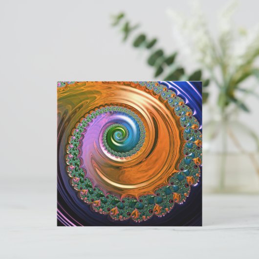 Orange Mandelbrot Swirl Flat Card (Stehend Vorderseite)