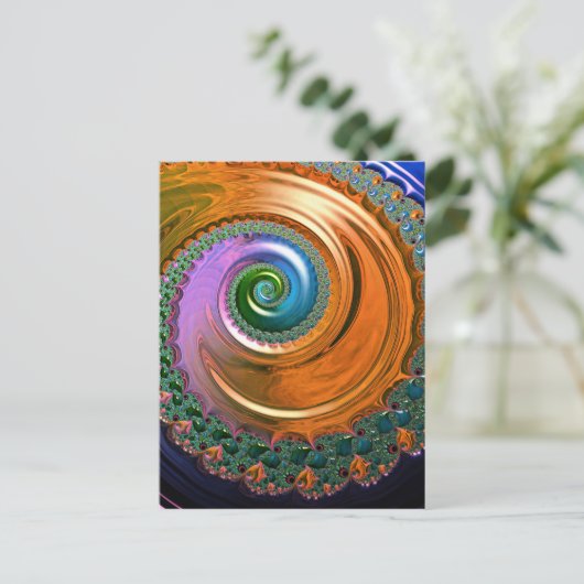 Orange Mandelbrot Swirl Postcard Postkarte (Stehend Vorderseite)