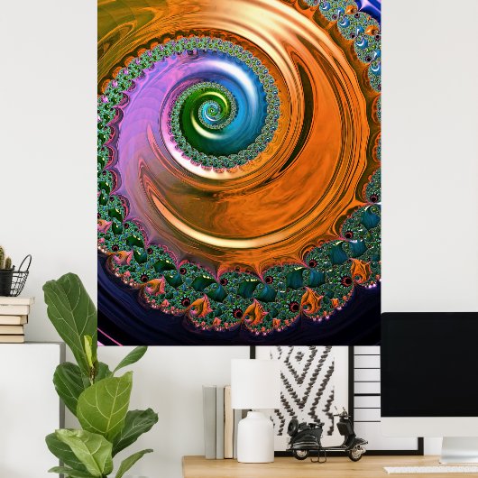 Orange Mandelbrot Swirl Poster (Heimbüro)