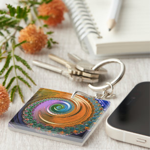 Orange Mandelbrot Swirl Schlüsselring