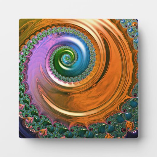 Orange Mandelbrot Swirl Tabletop Plaque mit Easel Fotoplatte (Vorderseite)
